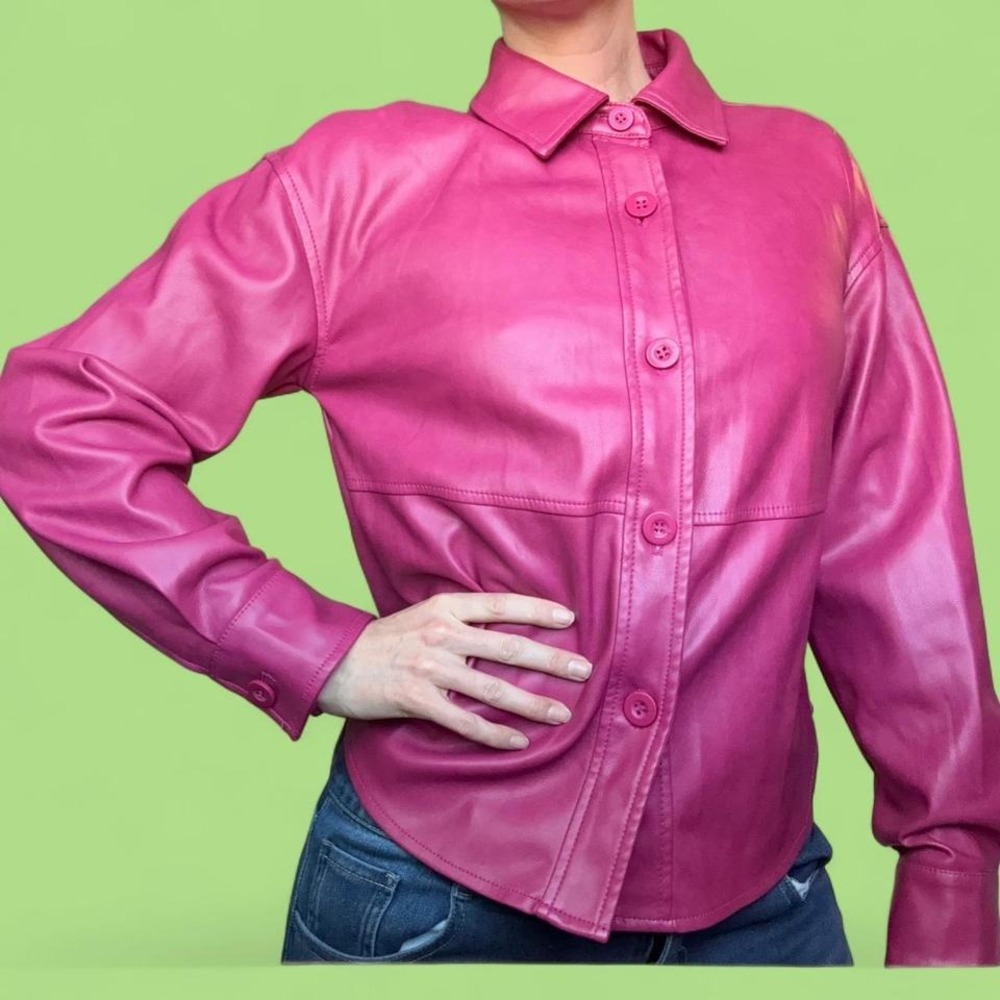 Raspberry Pink Faux Leather Button-up Top by Sevens for All Mankind